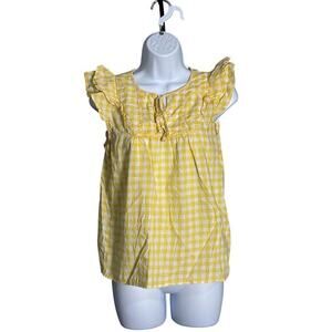 J.Crew Yellow Gingham Ruffle Sleeve Blouse Size XS 100% Cotton‎